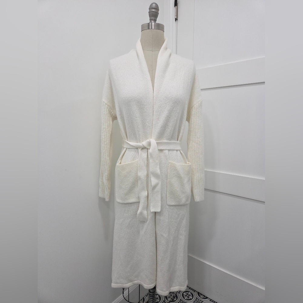 Guess Cream Women's Long Sleeve Rib Knit Midi Cardigan Sweater Size XS
